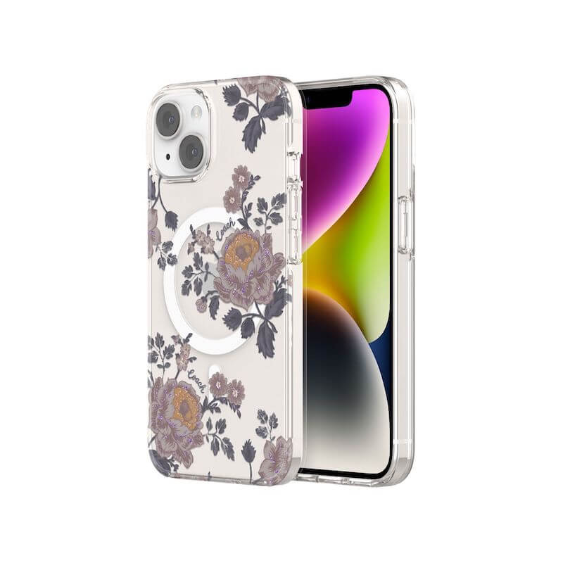 Case protectora Coach con MagSafe Para iPhone 14 - Moody Floral/Púrpura