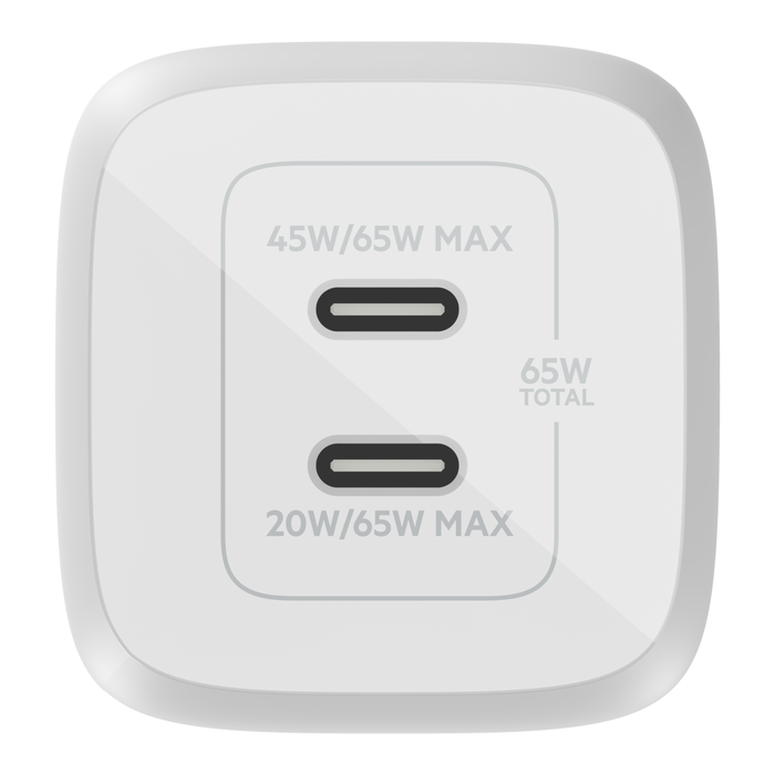 Cargador de pared doble BELKIN USB-C GaN con PPS de 65 W - Blanco