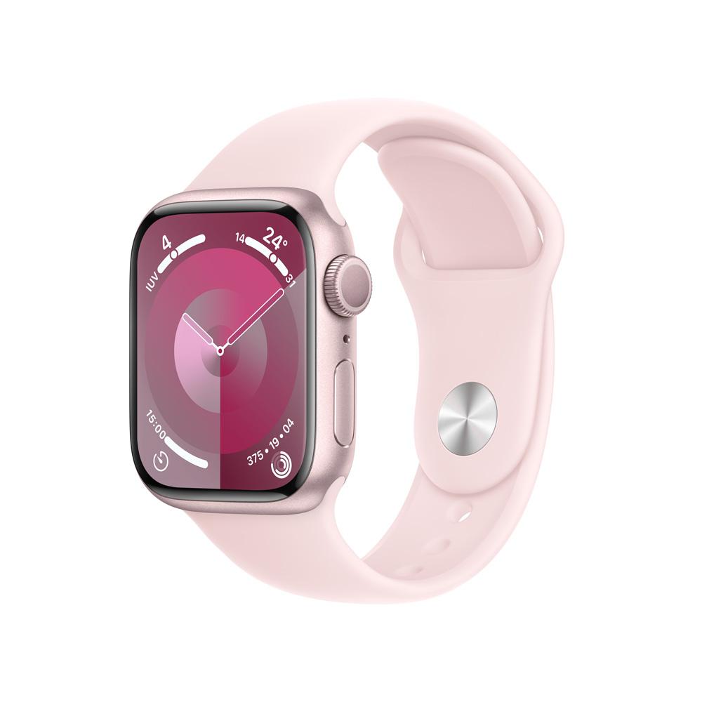 Apple Watch Series 9 GPS Caja de aluminio rosada de 41 mm Correa deportiva rosado claro S M