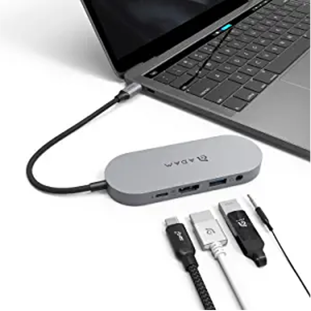 Multipuerto HUB ADAM ELEMENTS USB-C 4 en 1 SSD - Gris metalico