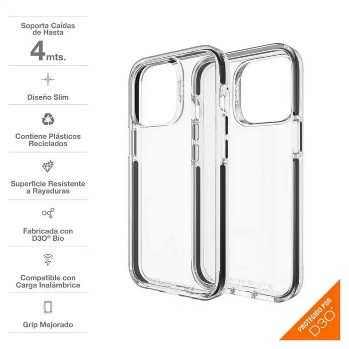 Case Gear4 Santa Cruz para iPhone 13 Pro – Transparente con Borde Negro