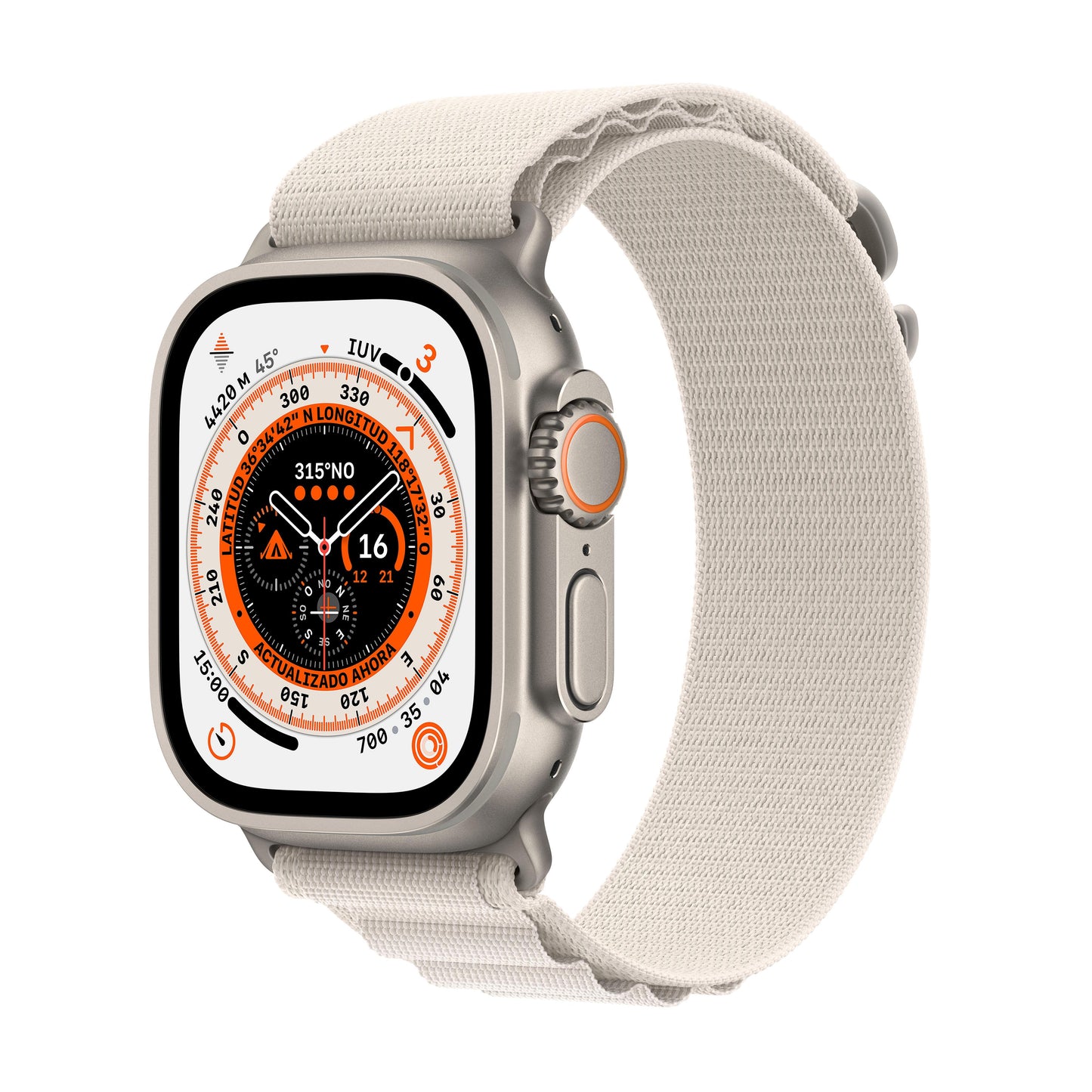 Apple Watch Ultra (GPS + Cellular) - Caja de titanio de 49 mm - Correa Loop Alpine blanco estrella - Talla L
