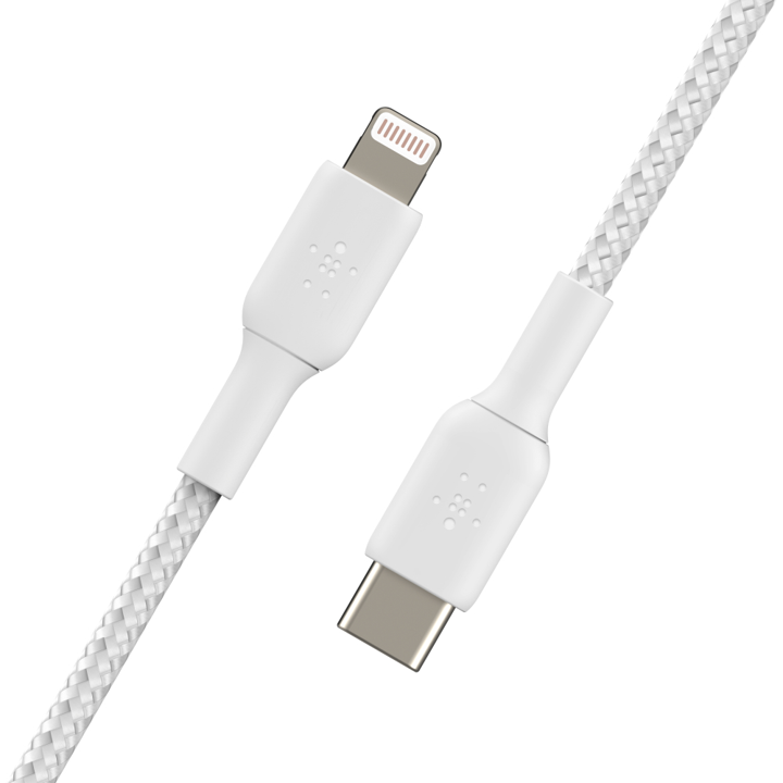 Cable Belkin USB-C a Lightning - 1M - Trenzado - Blanco