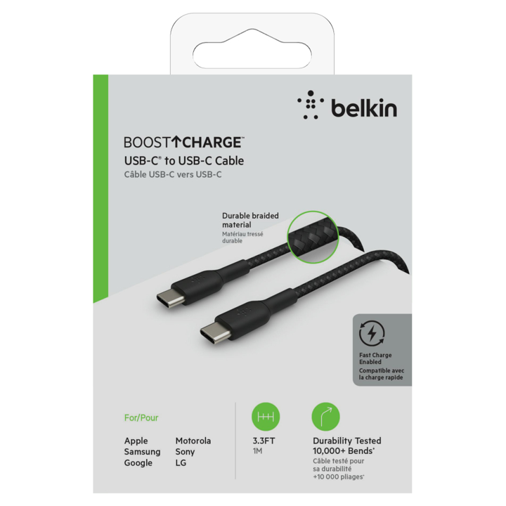 Cable Belkin USB-C a USB-C - 1M - Trenzado - Negro