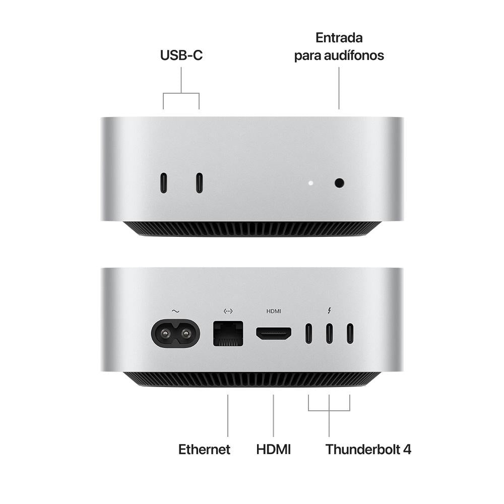 Mac mini: Chip M4 de Apple con CPU de 10 núcleos y GPU de 10 núcleos, 256 GB SSD - Plata