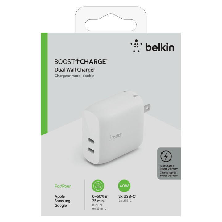Cargador Belkin 40w - USB-C PD 20w x 2 - Blanco