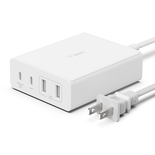 Cargador Belkin 108w - USB-C GAN PD 96w Max / USB-C GAN PD 30w GAN / USB-A 12w x 2 - Blanco