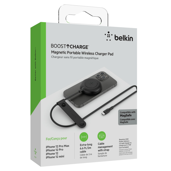 Base Magnética Belkin Compatible MagSafe Para Todos iPhone 12/13/14 - AirPods Case inalámbrico \7.5w-Negro