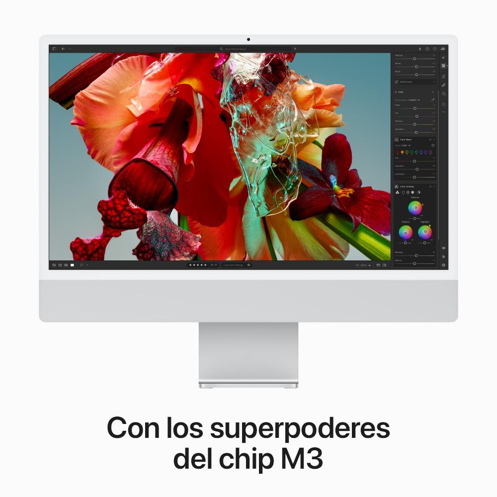 iMac con pantalla Retina 4,5K de 24 pulgadas: Chip M3 de Apple con CPU de 8 núcleos y GPU de 8 núcleos, 256 GB SSD - Plata