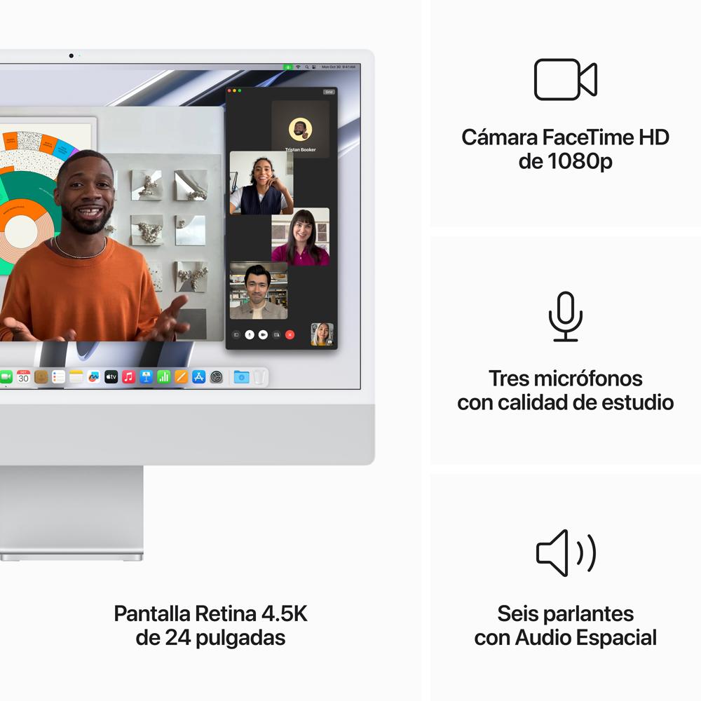 iMac con pantalla Retina 4,5K de 24 pulgadas: Chip M3 de Apple con CPU de 8 núcleos y GPU de 8 núcleos, 256 GB SSD - Plata