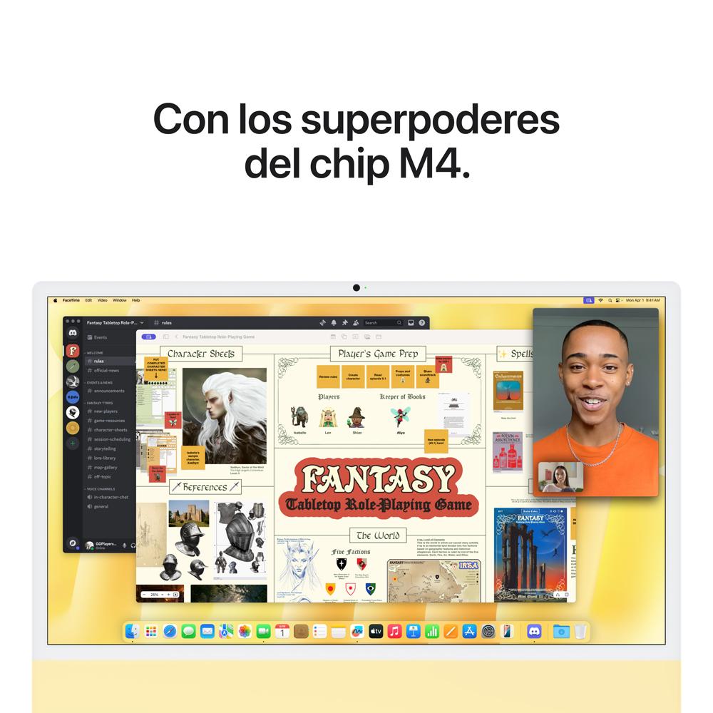 iMac con pantalla Retina 4,5K de 24 pulgadas: Chip M4 de Apple con CPU de 8 núcleos y GPU de 8 núcleos, 256 GB SSD - Amarillo