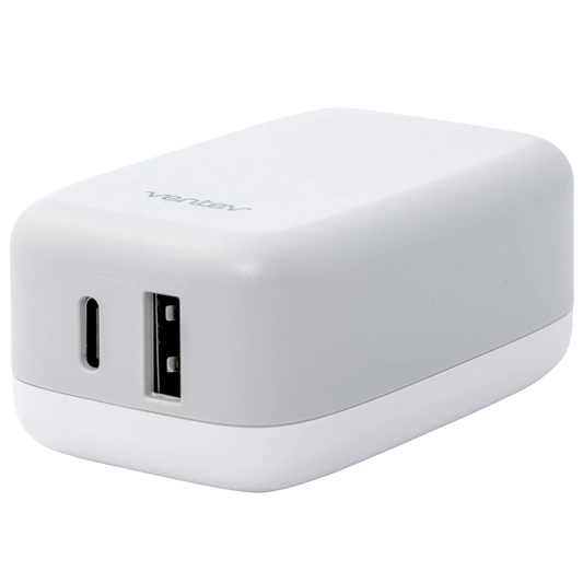 Cargador de pared Ventev doble USB-C y USB-A de 27 W - Blanco